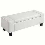 Latitude Run® Storage Ottoman, Tufted Faux Leather Storage Bench Faux Leather/Solid + Manufactured Wood/Wood/Leather in Brown/White | Wayfair