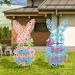 Rubbermaid Solar LED Lighted Metal Flower Bunny 2 Piece Garden Stake Set Metal in Blue/Pink | 23.4 H x 7.9 W x 4.7 D in | Wayfair B911