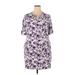 Hang Ten Casual Dress - Mini V-Neck Short sleeves: Purple Floral Dresses - Women's Size 2X-Large