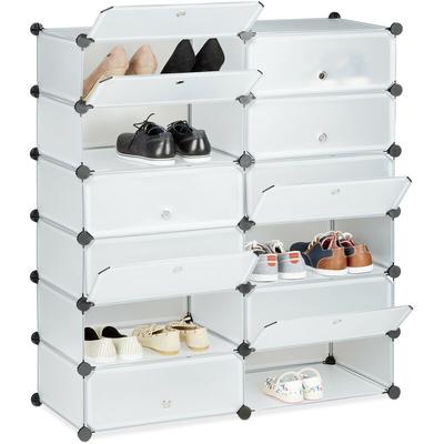 Schuhschrank Kunststoff, Schuhregal geschlossen, Regalsystem 12 Fächer, HxBxT: 108 x 94 x 37 cm,