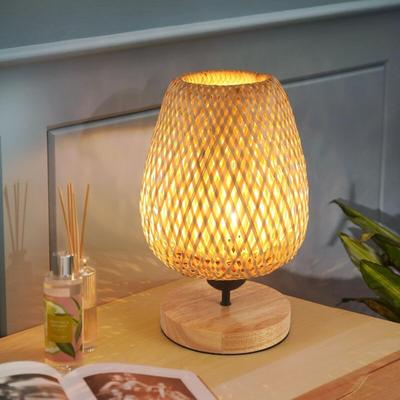 Goeco - Tischlampe aus Bambusgeflecht, Designer-Nachttischlampe mit Lampenschirm aus Bambus, Image