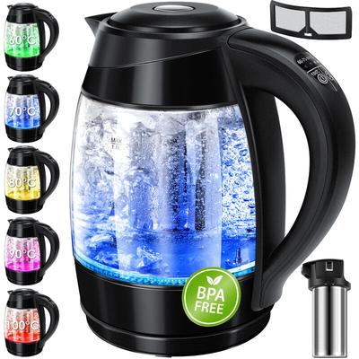 1.8L Edelstahl Wasserkocher 2200W Glaswasserkocher Warmhaltefunktion Schwarz / Schwarz - Kesser Image