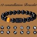 Männer Frauen 12 Konstellation Armband Elastisches Armband Handgewebte Einstellbare Natürliche Tigerauge Obsidian Armband Party Geschenk Schmuck