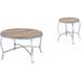 Red Barrel Studio® Coffee Table End Table Set (3Pc) w/ Wood Top & Chrome Base Wood in Brown/Gray | 18.93 H x 31.94 W x 32.32 D in | Wayfair