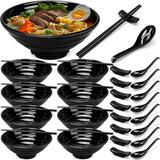 Latitude Run® Set Of 8 Japanese Ramen Bowl Set (Total 32 Pcs) w/ Chopsticks & Stands 41 Oz Soup Bowls Melamine Noodle Bowls Large Pho Bowls | Wayfair