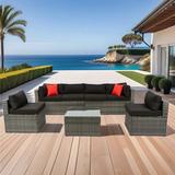 Latitude Run® Mailei 5 Pieces PE Rattan sectional Outdoor Furniture U Sofa set w/ 2 Pillow in Black | Wayfair 7DD873F4BA5740559ACAAB275A4F4DED