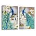 Bungalow Rose Blue Peacocks w/ Flowers Framed On Canvas Set | 36 H x 48 W x 3 D in | Wayfair F88A1BEE84614D6EAC25686252EFDD47