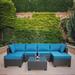 Latitude Run® Mekia 6 - Person Outdoor Seating Group w/ Cushions in Blue/Black | Wayfair 8493DEC29E2541588B50E8EADEA8AD0C