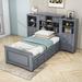 Latitude Run® Mensaidas Twin Wood Platformbed w/ 14 Drawers & Vertical All-in-One Cabinet Wood in Gray | 54 H x 83 W x 89 D in | Wayfair