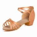 Women's Latin Shoes Ballroom Shoes Line Dance Indoor Ballroom Dance Basic Sandal Solid Color Low Heel Buckle Kid's Nude Bronze / Leather / Satin / Leather