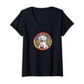 Damen Puppy Yoga Acro Vinyasa Namasté Meditation Mandala Chakra T-Shirt mit V-Ausschnitt