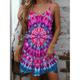 Femme Robe caraco Tie Dye Imprimer A Bretelles Mini robe Hawaïen Bohème Vacances Sans Manches Eté