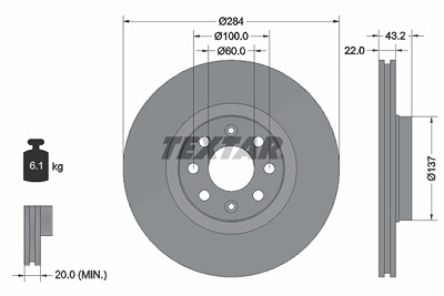 Textar 1x Bremsscheibe [Hersteller-Nr. 92145803] für Vauxhall, Fiat, Opel Image