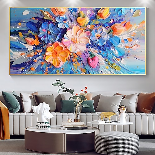 Handgefertigtes Ölgemälde auf Leinwand, Wandkunst-Dekor, originale farbige Blumen, abstraktes Landschaftsgemälde für Heimdekoration, mit gespanntem Rahmen/ohne Innenrahmen-Gemälde Image