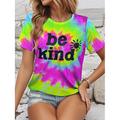 Damen T Shirt Batik Urlaub Rosa Kurzarm Hawaiianisch Stilvoll Rundhalsausschnitt Be Kind Sommer