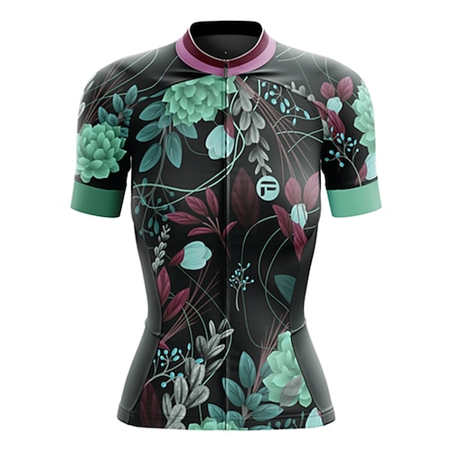 Damen Radtrikot Grafik Blumenmuster Lustig Kurzarm Fahhrad Trikot Oberteil mit 3 Gesäßtaschen Mountainbike MTB Straßenradsport Schnelltrocknend Weich Rückentasche Bequem Sport Schwarz Gelb Blau Image