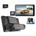 Vfedsrsge Dash Cam Front and Rear 4-inch IPS Screen Three Lens Dash Cam 1080P HD Wide Angle Three Recording Car Camera Motion Tracking Reverse Image Gravity Sensing 24h Parking Monitoring Black