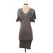 BCBGeneration Casual Dress - Bodycon V-Neck Short sleeves: Gray Print Dresses - Women's Size Small