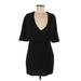 TOBI Casual Dress - Mini V-Neck Short sleeves: Black Print Dresses - New - Women's Size Medium