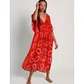 Monsoon Womens Printed V-Neck Beach Cover Up Kaftan - M - Red, Red