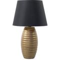 Lampe de Table ou Chevet Dorée et Noire en Porcelaine et Tissu E27 Max 60W Lumière Déco Design pour