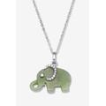 Women's Genuine Green Jade Cz Silvertone Elephant Pendant Necklace, 18 Inch Chain by PalmBeach Jewelry in Green