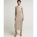 River Island Womens Rose Gold Plisse Glitter Shift Midi Dress