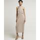 River Island Womens Rose Gold Plisse Glitter Shift Midi Dress