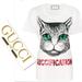 Gucci Tops | Gucci Guccification Cat-Print Emerald Green Cat Eyes T-Shirt Us Sz S Designer | Color: White | Size: S