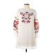 R. Vivimos Casual Dress - Mini High Neck 3/4 sleeves: White Print Dresses - New - Women's Size Small