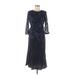 JS Collection Cocktail Dress Crew Neck 3/4 Sleeve: Blue Solid Dresses - Women's Size 8