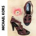 Michael Kors Shoes | Michael Kors Snakeskin Embossed Maroon Leather Strappy Stiletto Sandals Size 8 | Color: Red | Size: 8.5