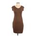 Van Heusen Casual Dress - Sheath Scoop Neck Short sleeves: Brown Print Dresses - Women's Size Small