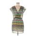 Glam Casual Dress - Shift: Green Print Dresses - Women's Size Medium
