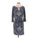 White House Black Market Casual Dress - Sheath Keyhole 3/4 sleeves: Blue Dresses - Women's Size X-Small