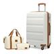 Kono Luggage Set 5 pcs Cabin/Medium/Large ABS Hard Shell Suitcase with TSA Lock and Expandable Travel Bag & Toiletry Bag (Cream White)