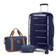 Kono Luggage Sets 3 Piece Check in Medium Luggage Travel Carry-on Luggage with Travel Bag and Toiletry Bag Lightweight Polypropylene Trolley Case with Secure TSA Lock (Navy, 24 Inch Luggage Set)