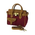 Mini Handbag in Canvas/Genuine Leather Made in Italy. Removable shoulder strap. Attachments with metal snap hooks in Antique Brass - Bordeaux color - Dimensions: 24 x 20 x 12 cm, Bordeaux/Caramel,