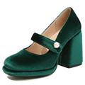 Gicoiz Round Toe Mary Jane Womens Chunky Heel Pumps Ankle Strap Classic Summer Wedding Patent Suede Dress Shoes Green Size 7-41