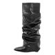 blingqueen Wedge Heel Knee High Boots for Women Pull On Slouch Ruched Boots Sexy Pointed Toe Wide Calf Boots Pointy Slide Wedge Boots Chunky Block Heels Closed Toe Block Boots Slouchy Black Size 6
