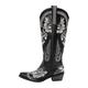 blingqueen Metalllic Boots Cowboy Boots for Women Embroidered Cowgirl Boots Zip Up Knee High Boots Wide Calf Boots Block Chunky Heel Studded Diamond Heel Crystal Rhinestone Western Boots Black Size 6