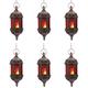 6 Pcs Hanging Hexagon Decorative Moroccan Candle Lantern Holders, Handmade Hanging Tea Light Holder in Bronze Metal & Red & Purple Glass Gift & Decor Items