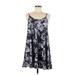 Allegra K Casual Dress - Mini Scoop Neck Sleeveless: Gray Floral Dresses - Women's Size Medium