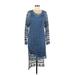 XCVI Cocktail Dress - Shift Scoop Neck 3/4 sleeves: Blue Print Dresses - Women's Size Medium