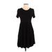 Longyuan Casual Dress - A-Line Scoop Neck Short sleeves: Black Print Dresses - Women's Size Small