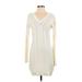 Abercrombie & Fitch Casual Dress - Sweater Dress V-Neck Long sleeves: Ivory Dresses - Women's Size X-Small
