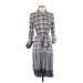 Tommy Hilfiger Casual Dress - Shirtdress High Neck 3/4 Sleeve: Gray Plaid Dresses - Women's Size 2