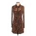 Wild Fable Casual Dress - Mini High Neck Long sleeves: Brown Zebra Print Dresses - Women's Size Small