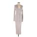 H&M Casual Dress - Midi V Neck 3/4 sleeves: Gray Print Dresses - Women's Size Medium