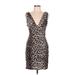 Forever 21 Cocktail Dress - Party Plunge Sleeveless: Brown Animal Print Dresses - Women's Size Large